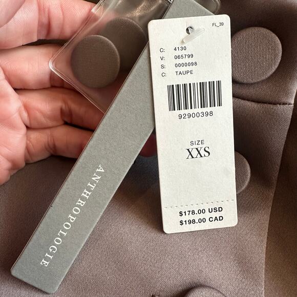 Anthropologie Mare Mare Taupe, Long Sleeve, Button Front Mini Dress NWT- 2XS - Picture 6 of 12